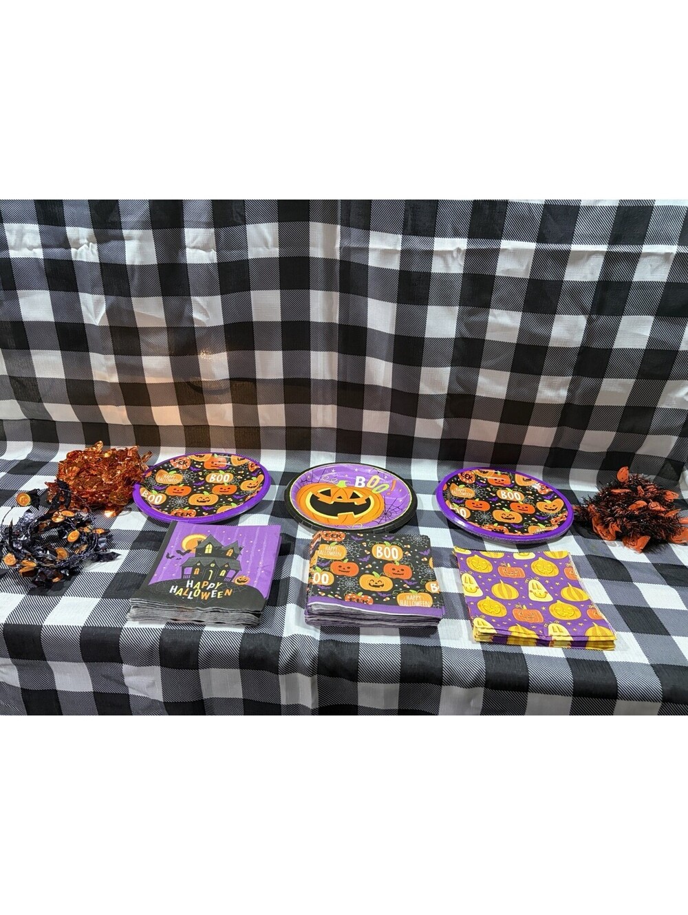 Halloween Plates and Napkins & Garland Disposable Party Supplies 80 PCs